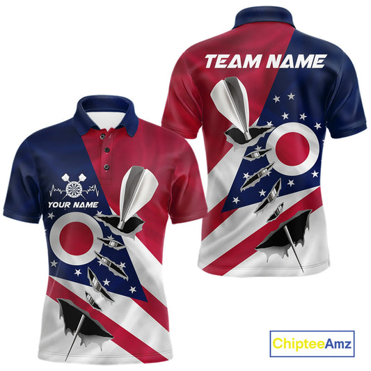 Custom Ohio State Flag Silver Dart Steel Tip Dart Men Polo Shirt, Ohio Dart Team Jerseys IPHW10563