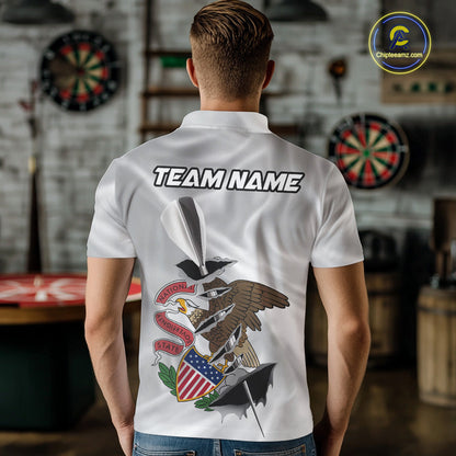 Custom Illinois State Flag Silver Dart Steel Tip Dart Men Polo Shirt, Dart Team Jerseys IPHW10565