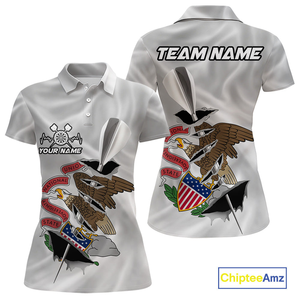 Custom Illinois State Flag Silver Dart Steel Tip Dart Women Polo Shirt, Dart Team Jerseys IPHW10565