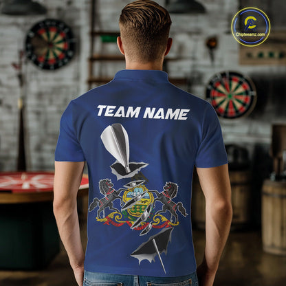 Custom Pennsylvania State Flag Silver Dart Steel Tip Dart Men Polo Shirt, Dart Team Jerseys IPHW10566