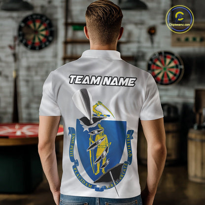 Custom Massachusetts State Flag Silver Dart Steel Tip Dart Men Polo Shirt, Dart Team Jerseys IPHW10567
