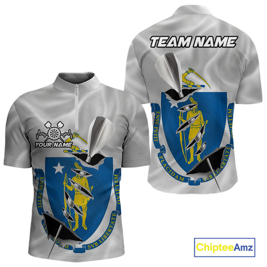 Custom Massachusetts State Flag Silver Dart Steel Tip Dart Men Quarter-Zip Shirt, Dart Jerseys IPHW10567