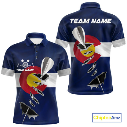 Custom Colorado State Flag Silver Dart Steel Tip Dart Men Polo Shirt, Dart Team Jerseys IPHW10568
