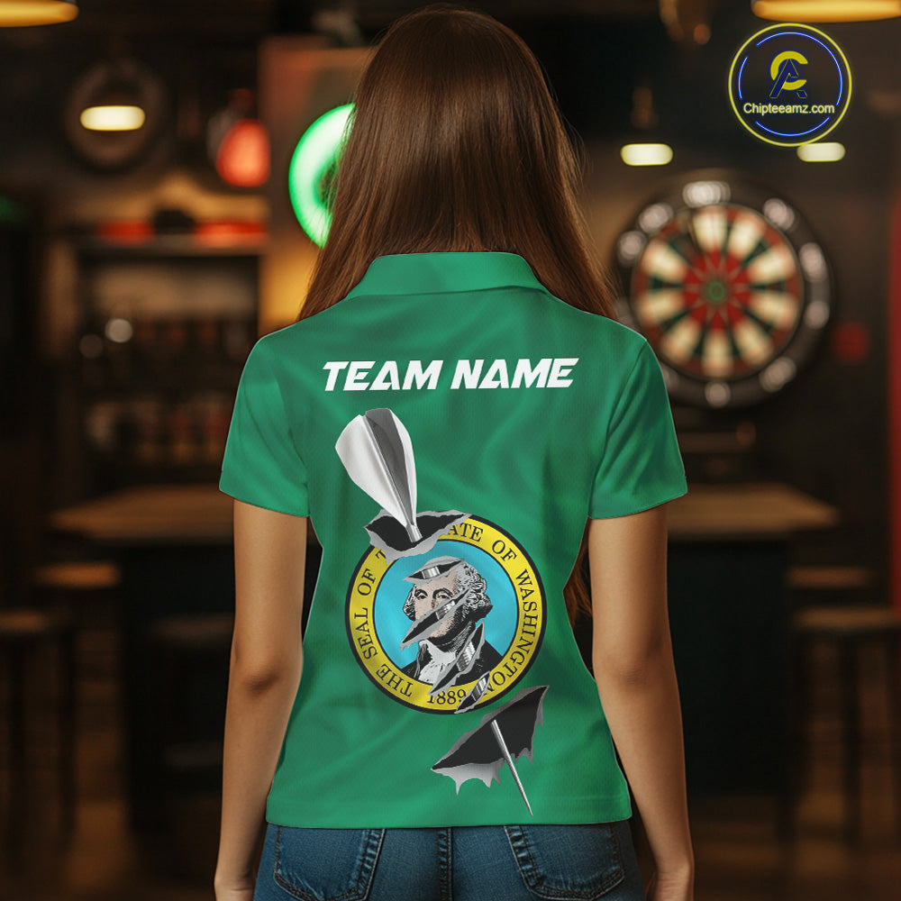 Custom Washington State Flag Silver Dart Steel Tip Dart Women Polo Shirt, Dart Team Jerseys IPHW10569