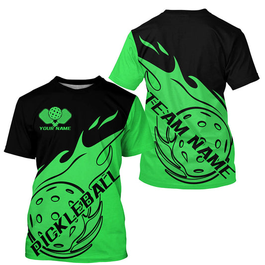 Black And Green Fire Pickleball Ball Custom Flame Pickleball T-Shirts For Men, Pickleball Team Shirts Outfit IPHW7778