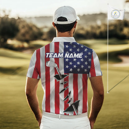 Custom US Flag Golf Club Patriotic Golf Team Shirt For Men, American Golfer Outfits IPHW10579
