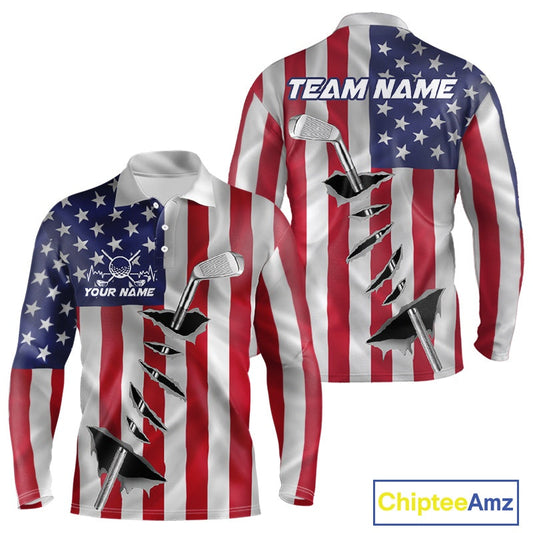 Custom US Flag Golf Club Patriotic Golf Team Shirt For Men, American Golfer Outfits IPHW10579