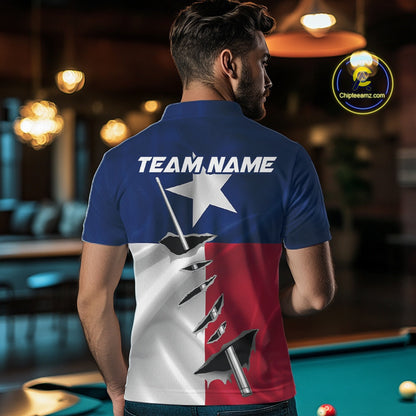 Custom Texas State Flag Silver Billiard Cue Patriotic Billiard 8 Ball Shirts For Men IPHW10587