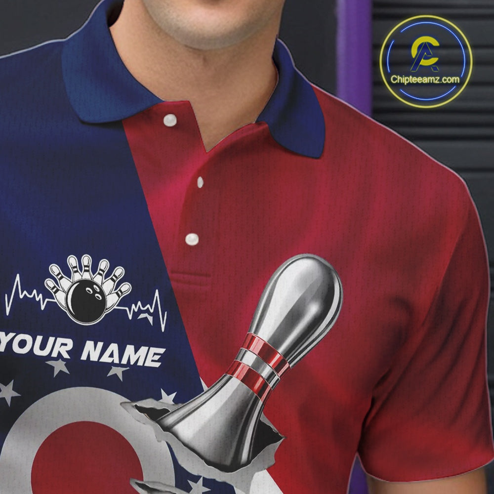 Custom Ohio State Flag Silver Bowling Ball And Pin Patriotic Bowling Shirts For Men IPHW10590