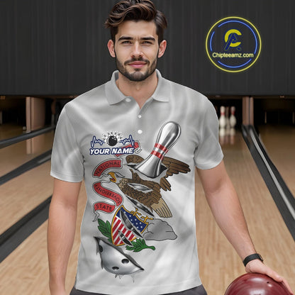 Custom Illinois State Flag Silver Bowling Ball And Pin Patriotic Bowling Shirts For Men IPHW10591