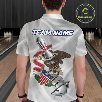 Custom Illinois State Flag Silver Bowling Ball And Pin Patriotic Bowling Shirts For Men IPHW10591