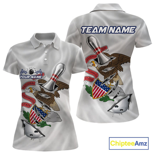 Custom Illinois State Flag Silver Bowling Ball And Pin Patriotic Bowling Shirts For Women IPHW10591