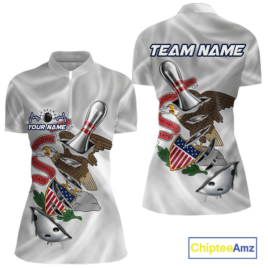 Custom Illinois State Flag Silver Bowling Ball And Pin Patriotic Bowling Shirt For Women IPHW10591