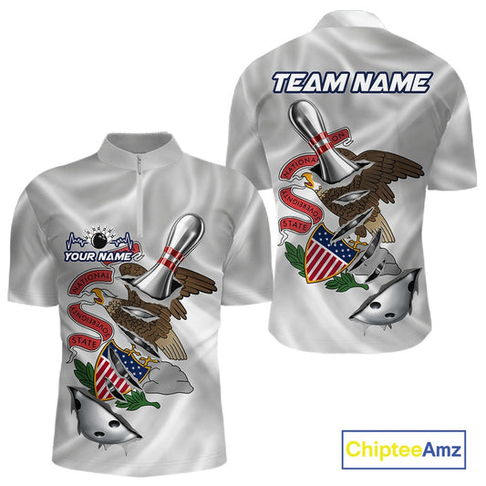 Custom Illinois State Flag Silver Bowling Ball And Pin Patriotic Bowling Shirts For Men IPHW10591