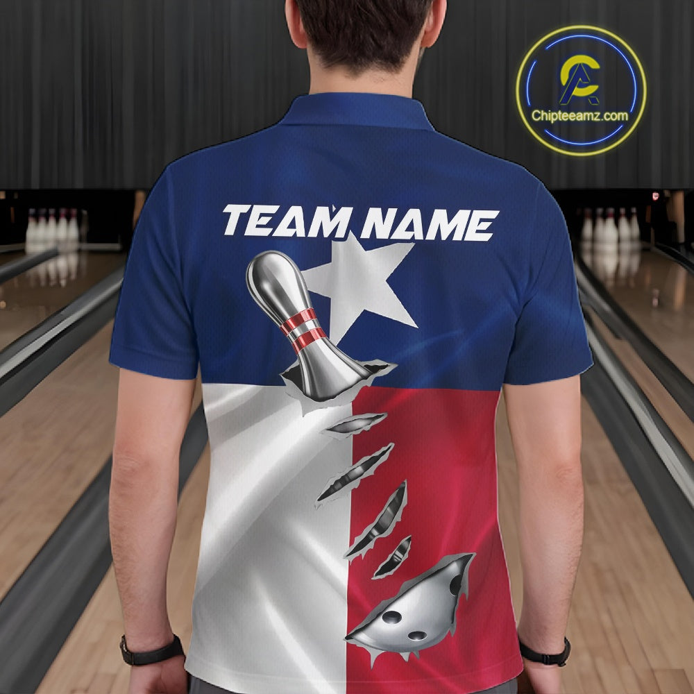 Custom Texas State Flag Silver Bowling Ball And Pin Patriotic Bowling Shirts For Men IPHW10592
