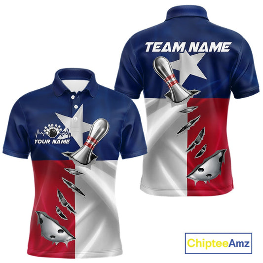 Custom Texas State Flag Silver Bowling Ball And Pin Patriotic Bowling Shirts For Men IPHW10592
