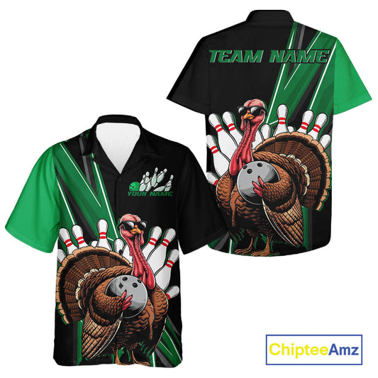 Black And Green Custom Funny Turkey Bowling Men And Women Shirts, Bowling League Team Shirt IPHW10801