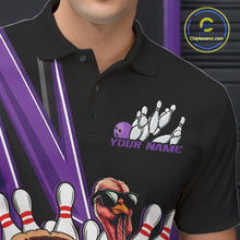Load image into Gallery viewer, Black And Purple Custom Funny Turkey Bowling Men Shirts, Bowling League Team Shirt IPHW10802