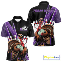 Load image into Gallery viewer, Black And Purple Custom Funny Turkey Bowling Men Shirts, Bowling League Team Shirt IPHW10802