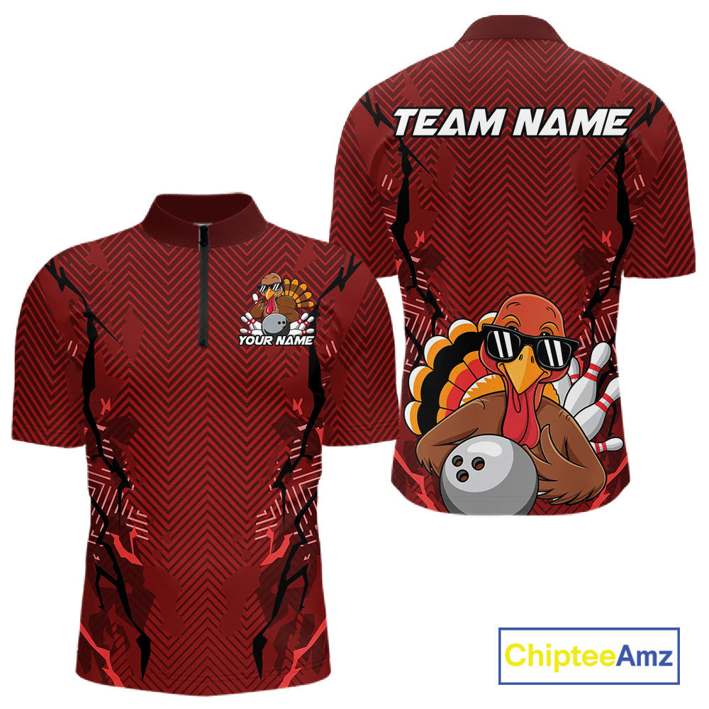 Red Custom Funny Turkey Bowling Jerseys, Bowling Team League Shirt Men Bowlers Outfit IPHW10809