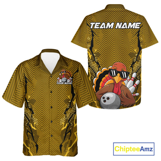 Yellow Custom Funny Turkey Bowling Jerseys, Bowling Team League Shirt Men And Women Bowlers Outfit IPHW10810