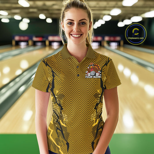 Yellow Custom Funny Turkey Bowling Jerseys, Bowling Team League Shirt Women Bowlers Outfit IPHW10810