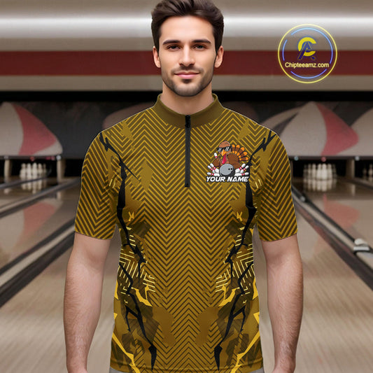 Yellow Custom Funny Turkey Bowling Jerseys, Bowling Team League Shirt Men Bowlers Outfit IPHW10810