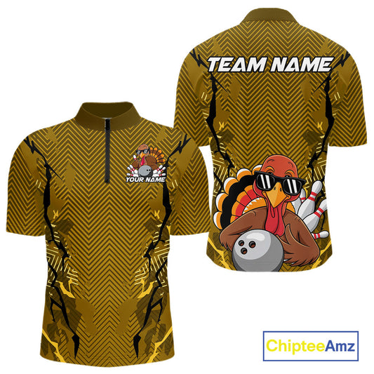 Yellow Custom Funny Turkey Bowling Jerseys, Bowling Team League Shirt Men Bowlers Outfit IPHW10810