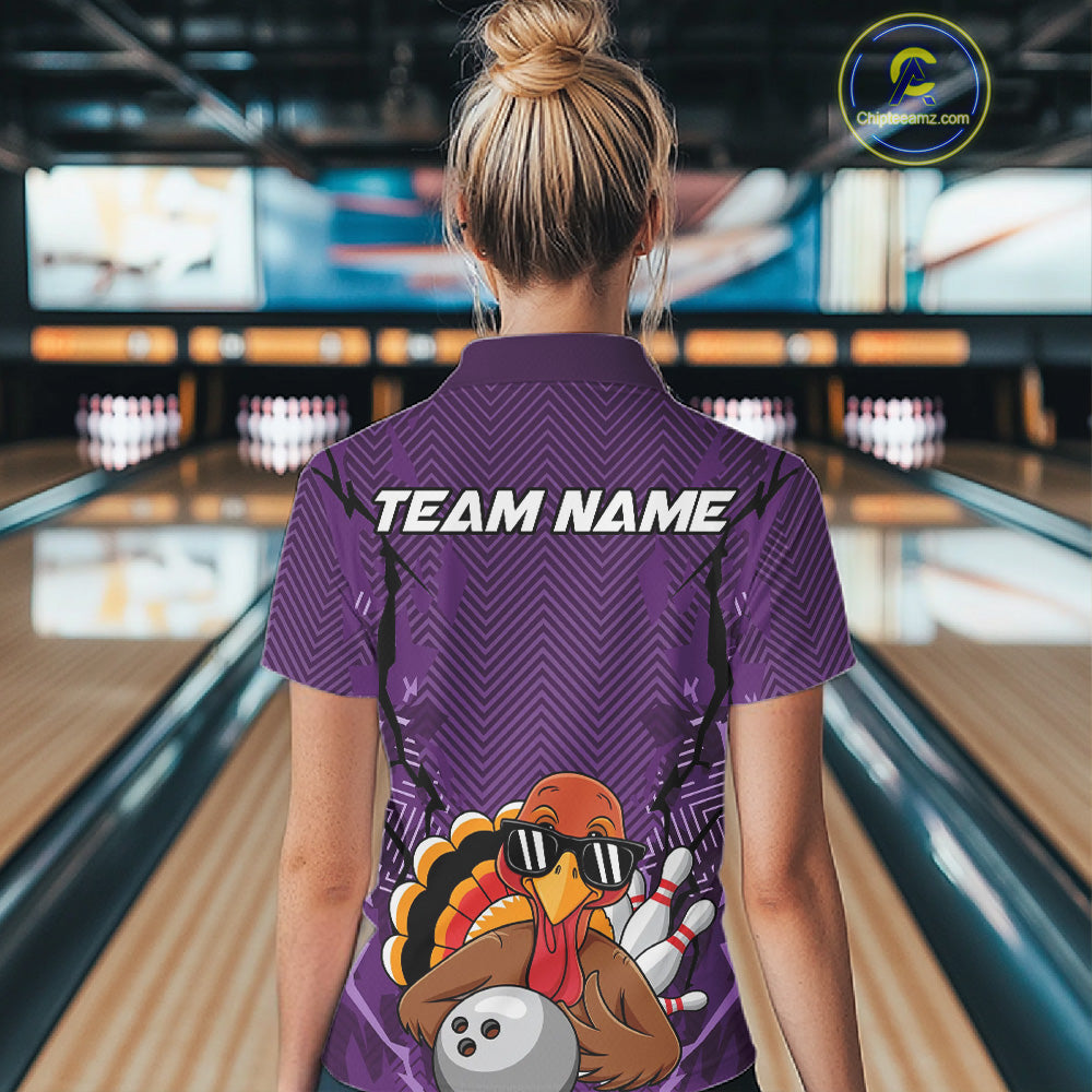Purple Custom Funny Turkey Bowling Jerseys, Bowling Team League Shirt Women Outfit IPHW10811