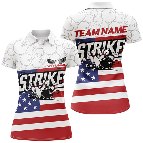 Custom American Flag Strike Bowling Shirts For Women, Patriotic Bowling League Jerseys IPHW6695