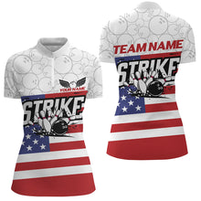 Load image into Gallery viewer, Custom American Flag Strike Bowling Shirts For Women, Patriotic Bowling League Jerseys IPHW6695