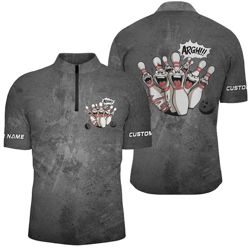 Angry Bowling Pins Face Custom Funny Bowling Shirts For Men And Women, Vintage Bowlers Outfits IPHW6696