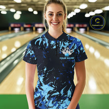 Load image into Gallery viewer, Custom Blue Camo Women Bowling League Shirt, Bowlers Jerseys Bowling Tournament Outfit IPHW10617