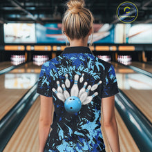 Load image into Gallery viewer, Custom Blue Camo Women Bowling League Shirt, Bowlers Jerseys Bowling Tournament Outfit IPHW10617