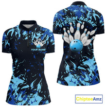 Load image into Gallery viewer, Custom Blue Camo Women Bowling League Shirt, Bowlers Jerseys Bowling Tournament Outfit IPHW10617