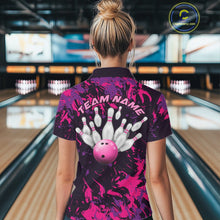 Load image into Gallery viewer, Custom Purple And Pink Camo Women Bowling League Shirt, Bowlers Jerseys Tournament Outfit IPHW10621