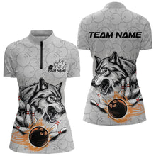 Load image into Gallery viewer, Custom Gray And Red Wolf Bowling Quarter-Zip Shirt For Women, Wolf Bowling Tournament Shirt IPHW8717