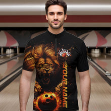 Load image into Gallery viewer, Custom Fire Flame Lion Bowling Team Quarter-Zip Shirts For Men, Lion Bowling Tournament Shirt IPHW8979