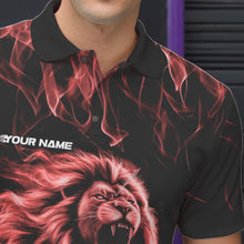 Load image into Gallery viewer, Custom Black And Red Flame Lion Bowling Men Polo Shirts, Lion Bowling Team Uniform IPHW8983