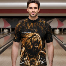 Load image into Gallery viewer, Custom Black And Yellow Flame Lion Bowling Men Quarter-Zip Shirts, Lion Bowling Team Uniform IPHW8984