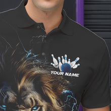 Load image into Gallery viewer, Custom Blue Thunder Lightning Lion Bowling Team Men Polo Shirts, Lion Bowling League Shirt IPHW8985