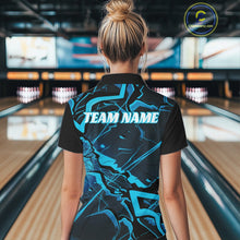 Load image into Gallery viewer, Custom Black And Blue Lightning Crack Modern Bowling Team Polo Shirt For Women And Women IPHW11098