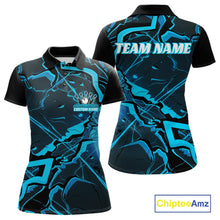 Load image into Gallery viewer, Custom Black And Blue Lightning Crack Modern Bowling Team Polo Shirt For Women And Women IPHW11098