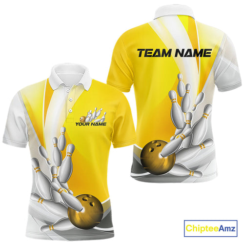 Custom Gold Bowling Polo Shirts For Men, Bowling Team Shirt Bowlers Outfit IPHW9230
