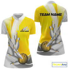 Load image into Gallery viewer, Custom Gold Bowling Quarter-Zip Shirts For Women, Bowling Team Shirt Bowlers Outfit IPHW9230
