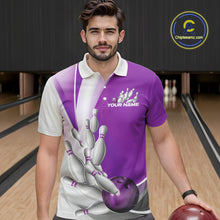 Load image into Gallery viewer, Custom Purple Bowling Polo Shirts For Men, Bowling Team Shirt Bowlers Outfit IPHW9231