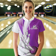 Load image into Gallery viewer, Custom Purple Bowling Quarter-Zip Shirts For Women, Bowling Team Shirt Bowlers Outfit IPHW9231