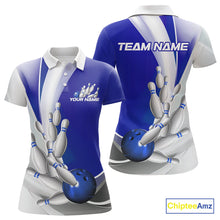 Load image into Gallery viewer, Custom Blue Bowling Polo Shirts For Women, Bowling Team Shirt Bowlers Outfit IPHW9232