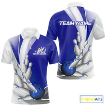 Load image into Gallery viewer, Custom Blue Bowling Polo Shirts For Men, Bowling Team Shirt Bowlers Outfit IPHW9232