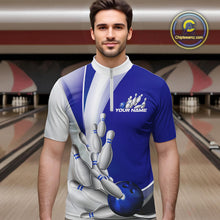 Load image into Gallery viewer, Custom Blue Bowling Quarter-Zip Shirts For Men, Bowling Team Shirt Bowlers Outfit IPHW9232